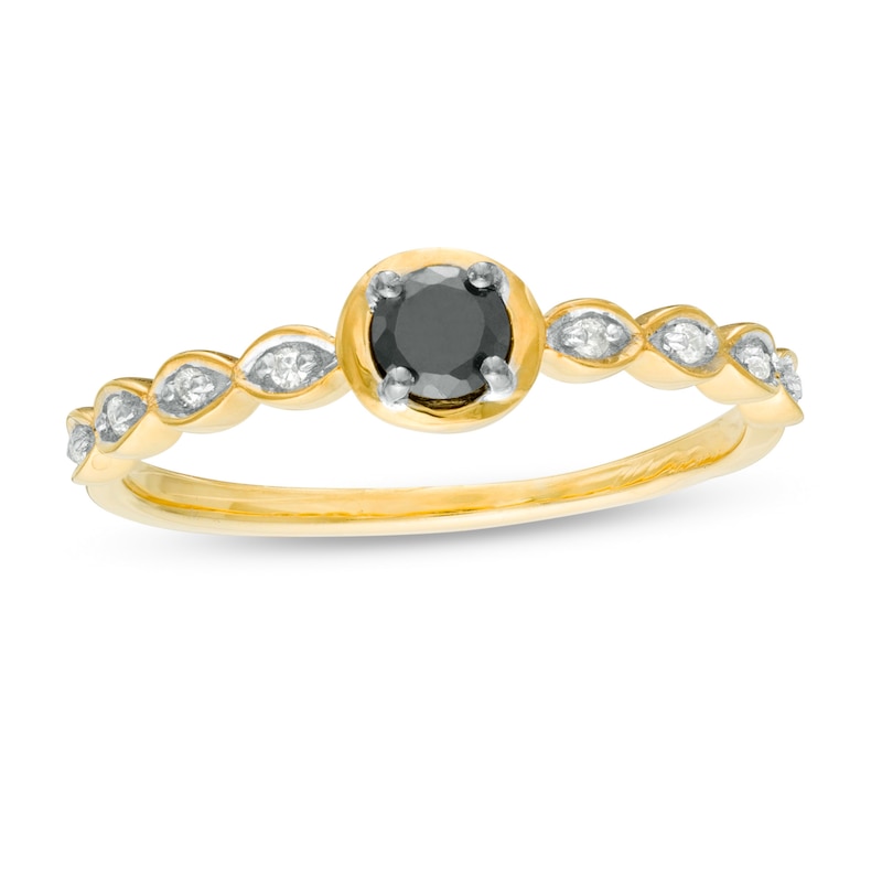 Main Image 1 of 0.23 CT. T.W. Enhanced Black and White Diamond Art Deco Promise Ring in 10K Gold