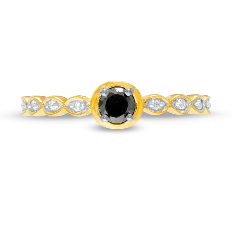 Main Image 4 of 0.23 CT. T.W. Enhanced Black and White Diamond Art Deco Promise Ring in 10K Gold