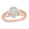 0.18 CT. T.W. Composite Diamond Pear-Shaped Frame Vintage-Style Split Shank Promise Ring in 10K Rose Gold