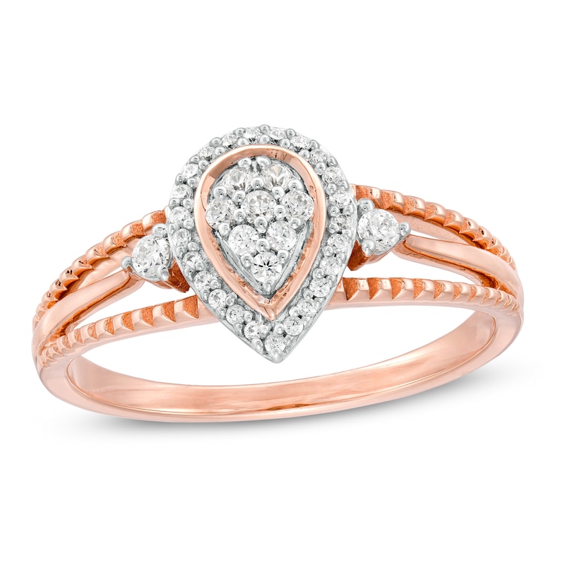 0.18 CT. T.W. Composite Diamond Pear-Shaped Frame Vintage-Style Split Shank Promise Ring in 10K Rose Gold|Peoples Jewellers