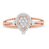 0.18 CT. T.W. Composite Diamond Pear-Shaped Frame Vintage-Style Split Shank Promise Ring in 10K Rose Gold