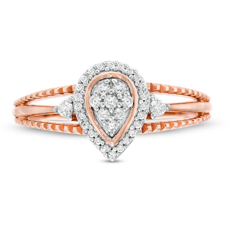 0.18 CT. T.W. Composite Diamond Pear-Shaped Frame Vintage-Style Split Shank Promise Ring in 10K Rose Gold|Peoples Jewellers