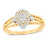 0.18 CT. T.W. Composite Diamond Pear-Shaped Frame Vintage-Style Split Shank Promise Ring in 10K Gold