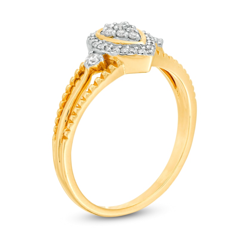 0.18 CT. T.W. Composite Diamond Pear-Shaped Frame Vintage-Style Split Shank Promise Ring in 10K Gold|Peoples Jewellers