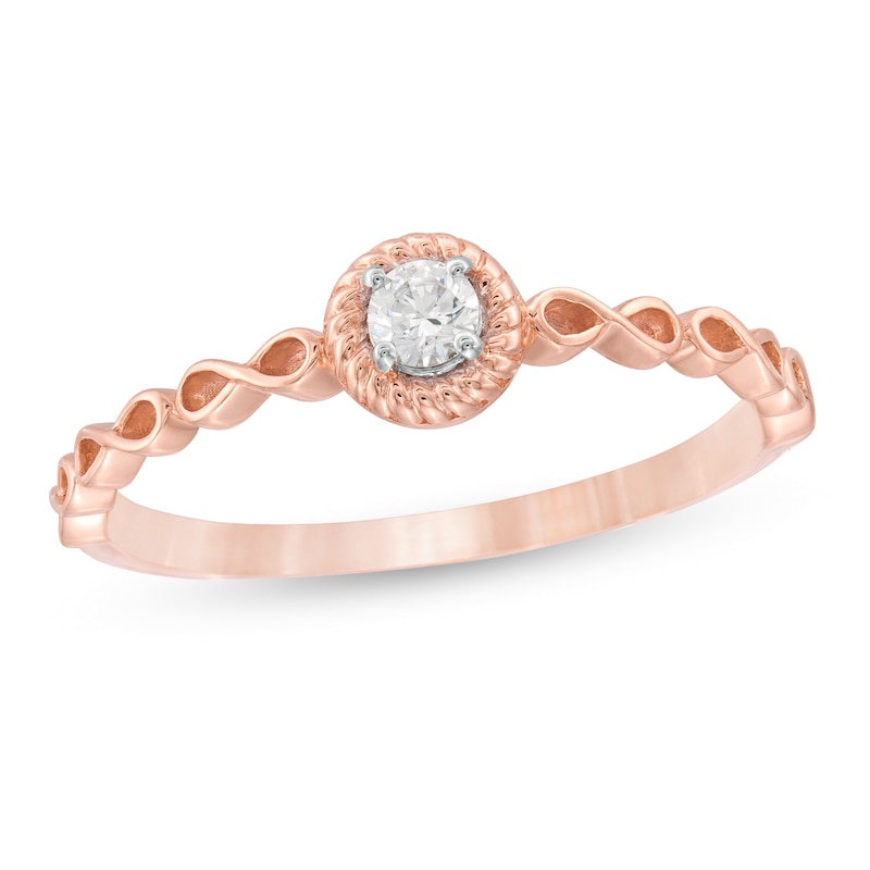 0.085 CT. Diamond Rope Frame Infinity Shank Solitaire Promise Ring in 10K Rose Gold|Peoples Jewellers