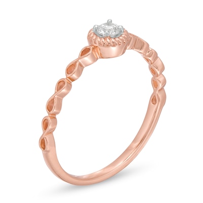 0.085 CT. Diamond Rope Frame Infinity Shank Solitaire Promise Ring in 10K Rose Gold