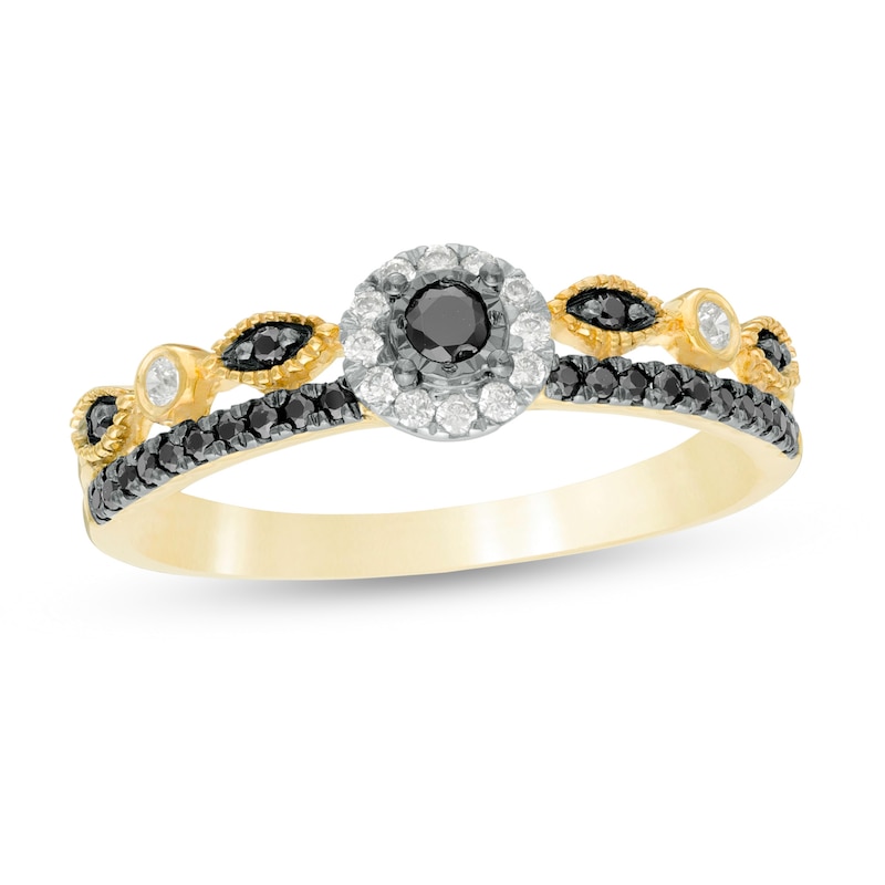 0.23 CT. T.W. Enhanced Black and White Diamond Frame Art Deco Promise Ring in 10K Gold|Peoples Jewellers