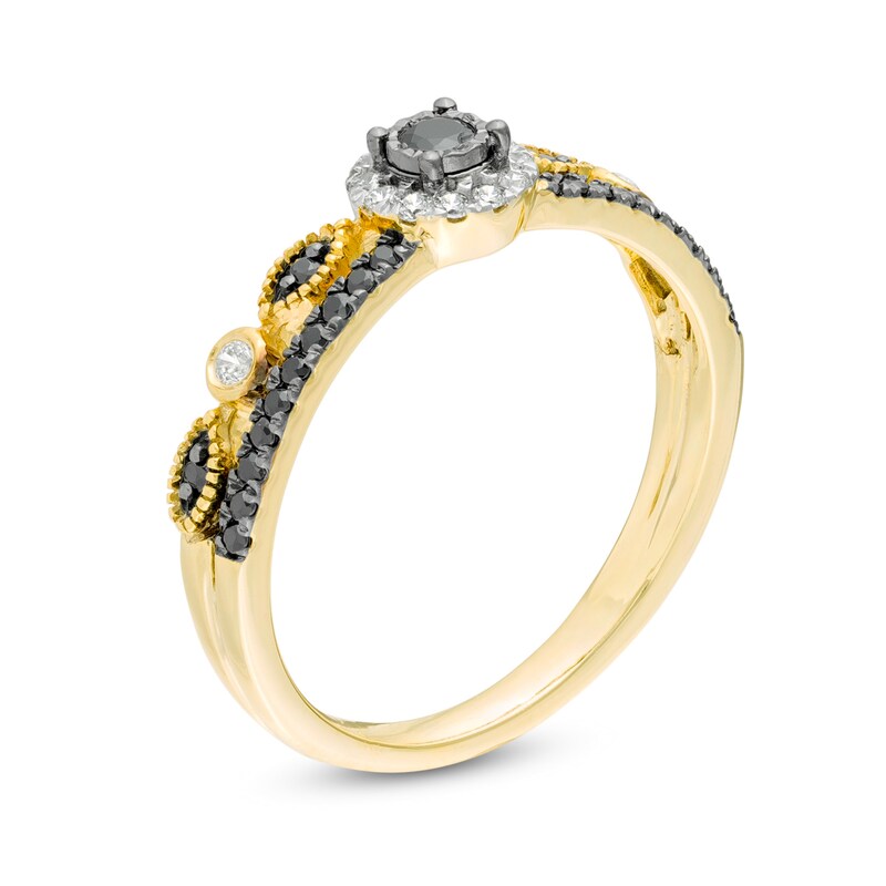0.23 CT. T.W. Enhanced Black and White Diamond Frame Art Deco Promise Ring in 10K Gold|Peoples Jewellers