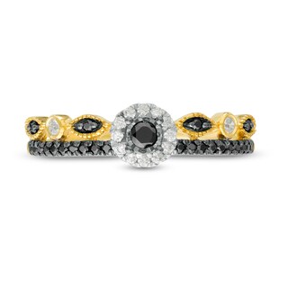 0.23 CT. T.W. Enhanced Black and White Diamond Frame Art Deco Promise Ring in 10K Gold