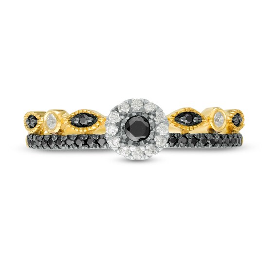 0.23 CT. T.W. Enhanced Black and White Diamond Frame Art Deco Promise Ring in 10K Gold