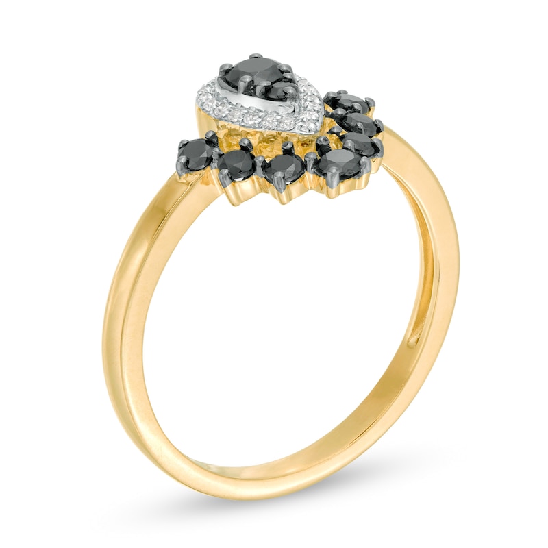 Main Image 3 of 0.37 CT. T.W. Enhanced Black and White Composite Diamond Pear-Shaped Frame Ring in 10K Gold