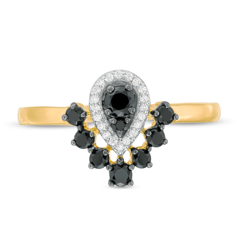 Main Image 4 of 0.37 CT. T.W. Enhanced Black and White Composite Diamond Pear-Shaped Frame Ring in 10K Gold