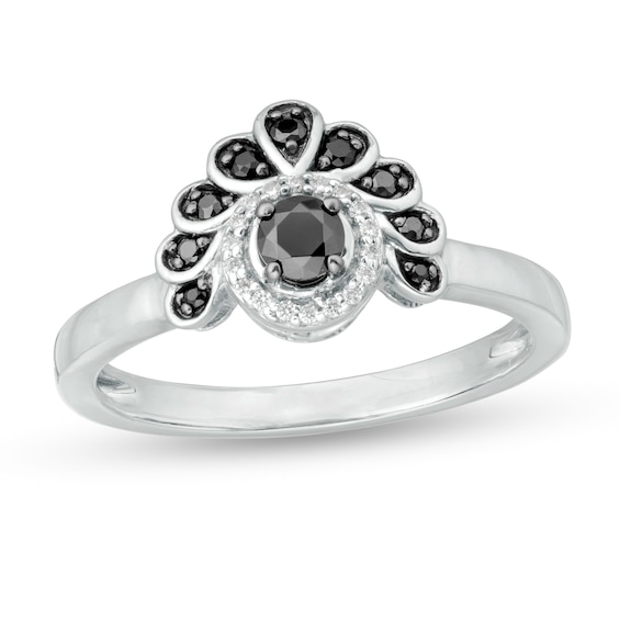 0.23 CT. T.W. Enhanced Black and White Diamond Frame Tiara Ring in 10K White Gold