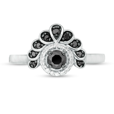 0.23 CT. T.W. Enhanced Black and White Diamond Frame Tiara Ring in 10K White Gold