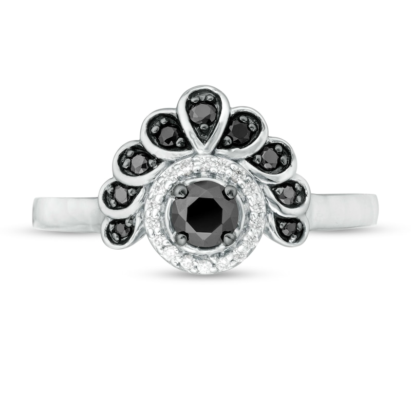 0.23 CT. T.W. Enhanced Black and White Diamond Frame Tiara Ring in 10K White Gold|Peoples Jewellers