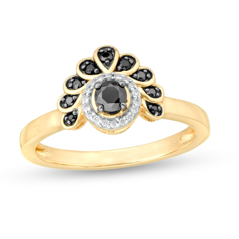 Main Image 1 of 0.23 CT. T.W. Enhanced Black and White Diamond Frame Tiara Ring in 10K Gold