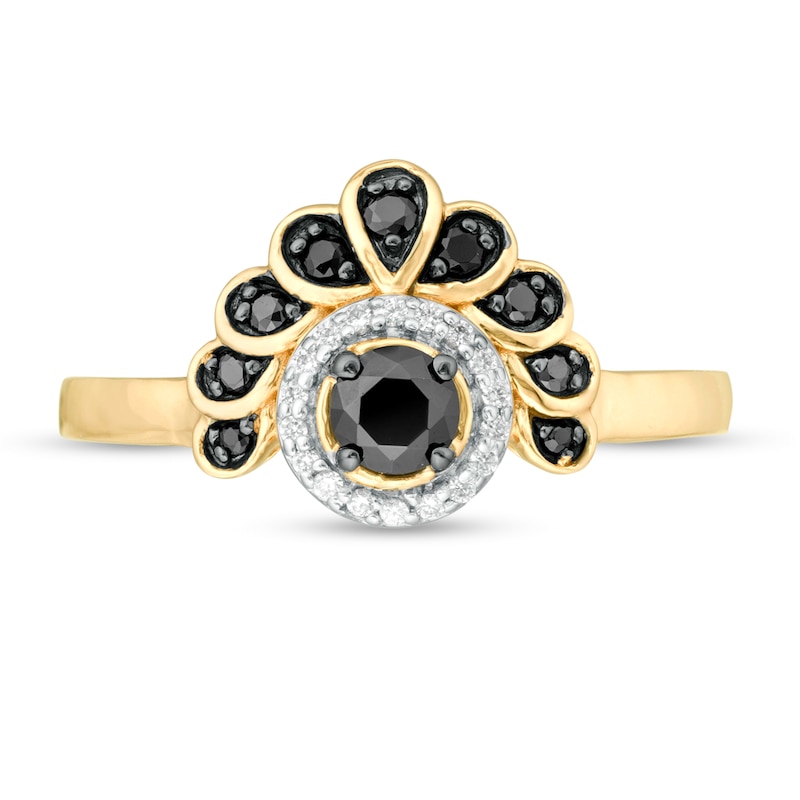 Main Image 4 of 0.23 CT. T.W. Enhanced Black and White Diamond Frame Tiara Ring in 10K Gold