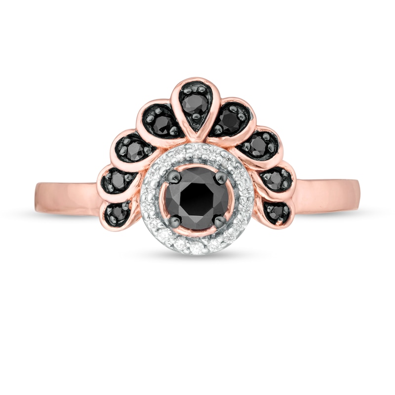 0.23 CT. T.W. Enhanced Black and White Diamond Frame Tiara Ring in 10K Rose Gold
