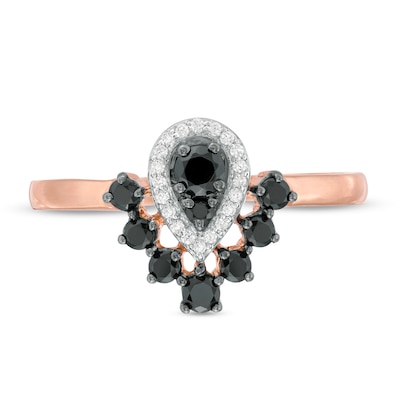 0.37 CT. T.W. Enhanced Black and White Composite Diamond Pear-Shaped Frame Ring in 10K Rose Gold