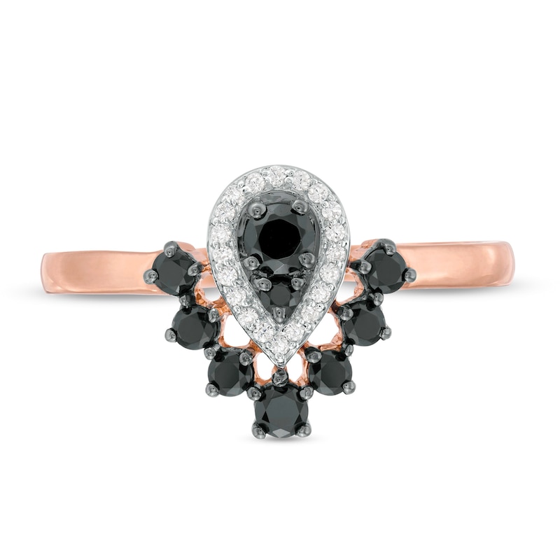 0.37 CT. T.W. Enhanced Black and White Composite Diamond Pear-Shaped Frame Ring in 10K Rose Gold|Peoples Jewellers