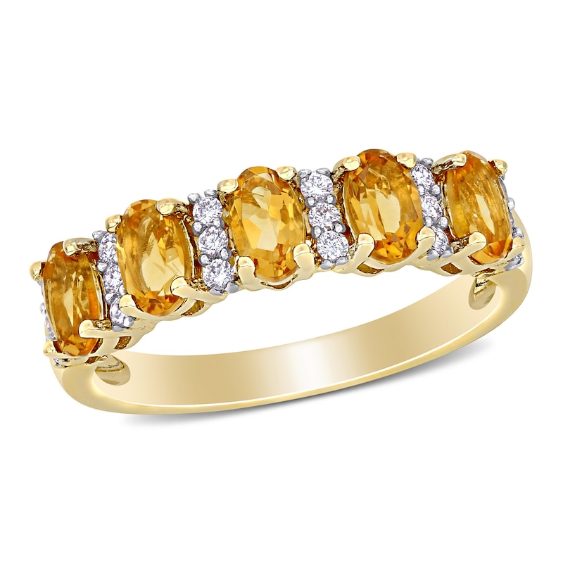 Oval Citrine and 0.16 CT. T.W. Diamond Five Stone Ring in 14K Gold