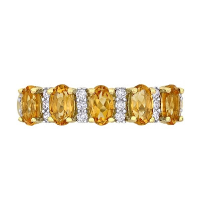 Oval Citrine and 0.16 CT. T.W. Diamond Five Stone Ring in 14K Gold