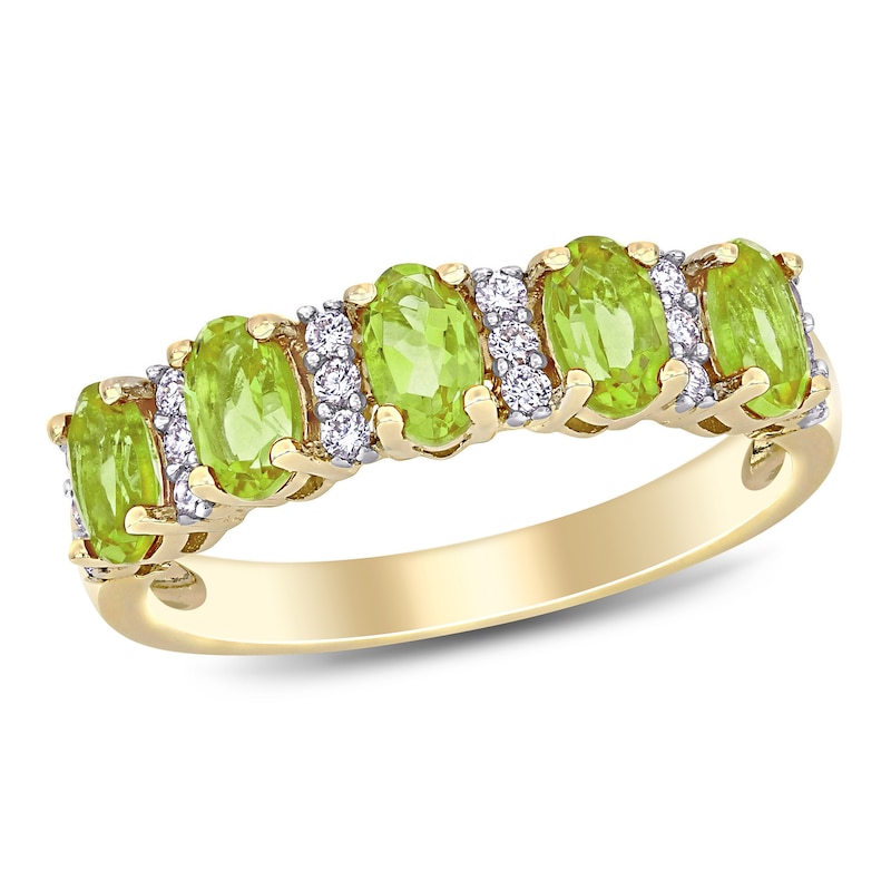 Oval Peridot and 0.16 CT. T.W. Diamond Five Stone Ring in 14K Gold