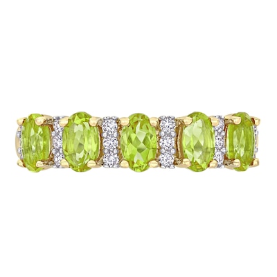 Oval Peridot and 0.16 CT. T.W. Diamond Five Stone Ring in 14K Gold