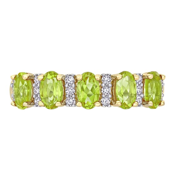 Oval Peridot and 0.16 CT. T.W. Diamond Five Stone Ring in 14K Gold