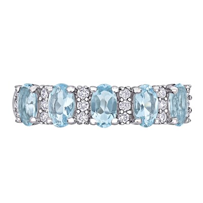 Oval Aquamarine and 0.16 CT. T.W. Diamond Five Stone Ring in 14K White Gold