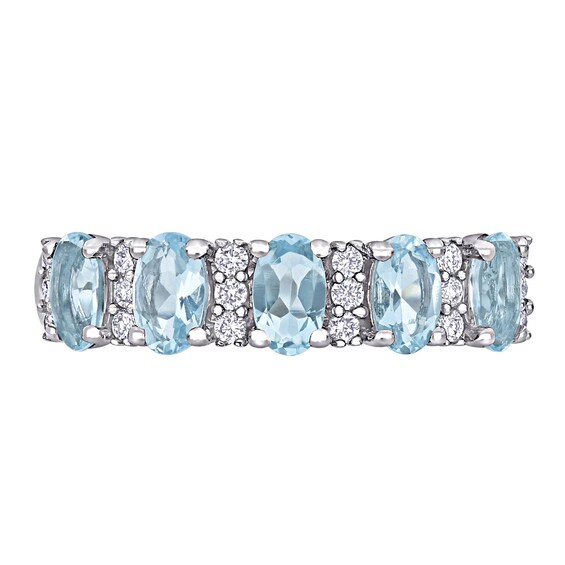 Oval Aquamarine and 0.16 CT. T.W. Diamond Five Stone Ring in 14K White Gold