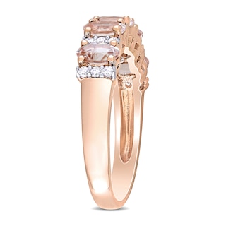 Oval Morganite and 0.16 CT. T.W. Diamond Five Stone Ring in 14K Rose Gold