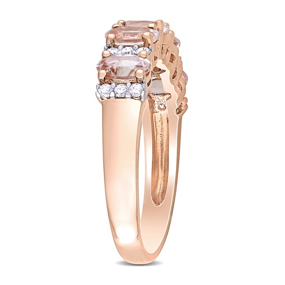 Oval Morganite and 0.16 CT. T.W. Diamond Five Stone Ring in 14K Rose Gold