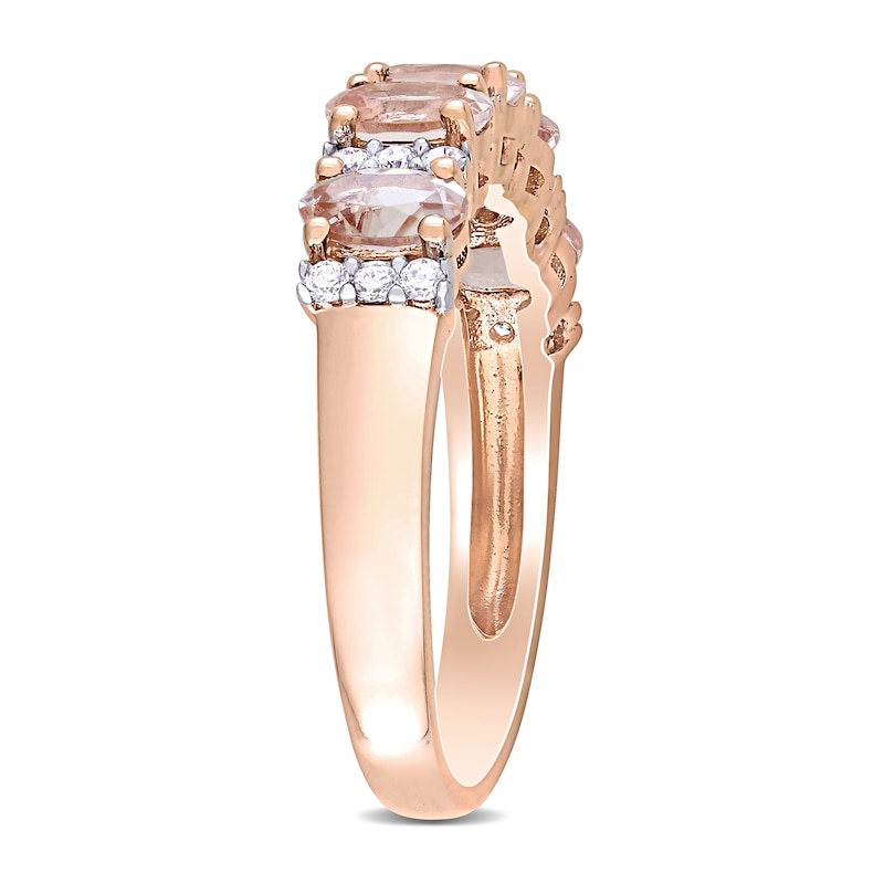 Oval Morganite and 0.16 CT. T.W. Diamond Five Stone Ring in 14K Rose Gold