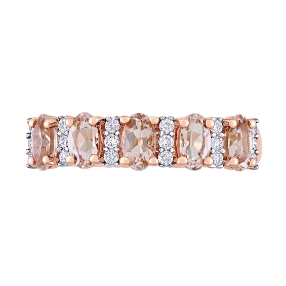 Oval Morganite and 0.16 CT. T.W. Diamond Five Stone Ring in 14K Rose Gold