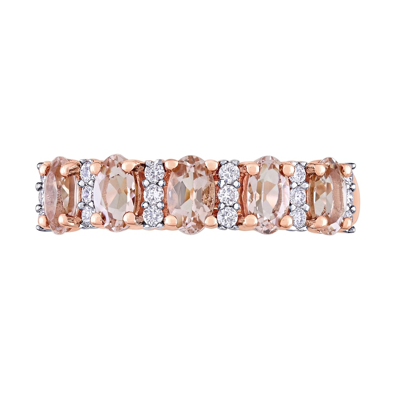 Oval Morganite and 0.16 CT. T.W. Diamond Five Stone Ring in 14K Rose Gold