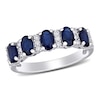 Oval Blue Sapphire and 0.16 CT. T.W. Diamond Five Stone Ring in 14K White Gold