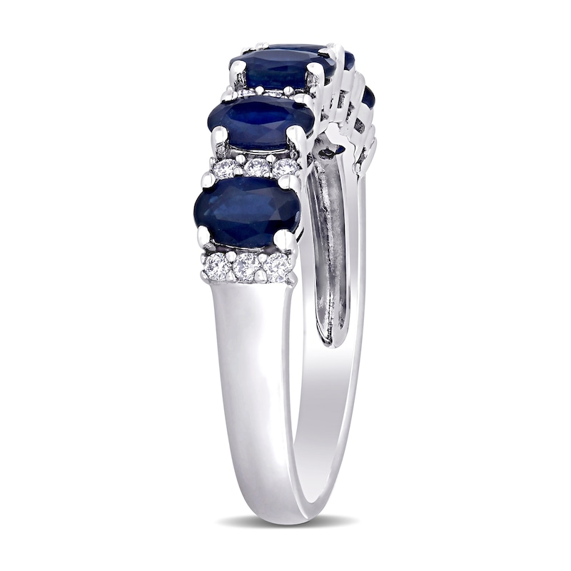 Oval Blue Sapphire and 0.16 CT. T.W. Diamond Five Stone Ring in 14K White Gold|Peoples Jewellers