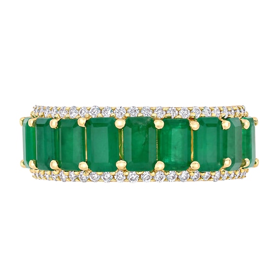 Emerald-Cut Emerald and 0.28 CT. T.W. Diamond Edge Band in 14K Gold