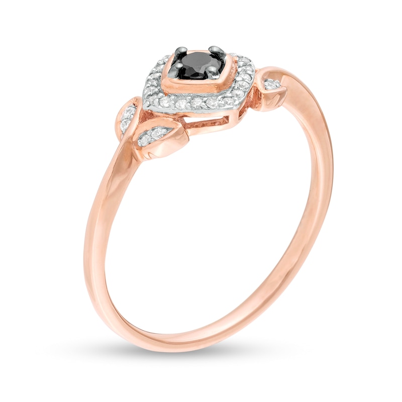 0.18 CT. T.W. Enhanced Black and White Diamond Tilted Cushion Frame Leaf-Sides Promise Ring in 10K Rose Gold|Peoples Jewellers