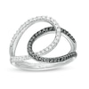 0.40 CT. T.W. Enhanced Black and White Diamond Interlocking Loops Ring in Sterling Silver