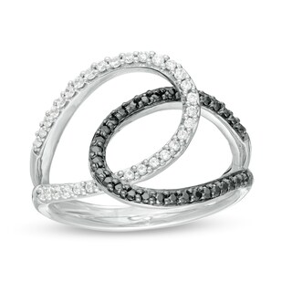 0.40 CT. T.W. Enhanced Black and White Diamond Interlocking Loops Ring in Sterling Silver