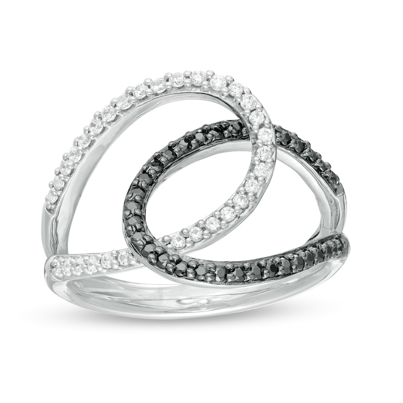 0.40 CT. T.W. Enhanced Black and White Diamond Interlocking Loops Ring in Sterling Silver|Peoples Jewellers