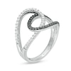 0.40 CT. T.W. Enhanced Black and White Diamond Interlocking Loops Ring in Sterling Silver