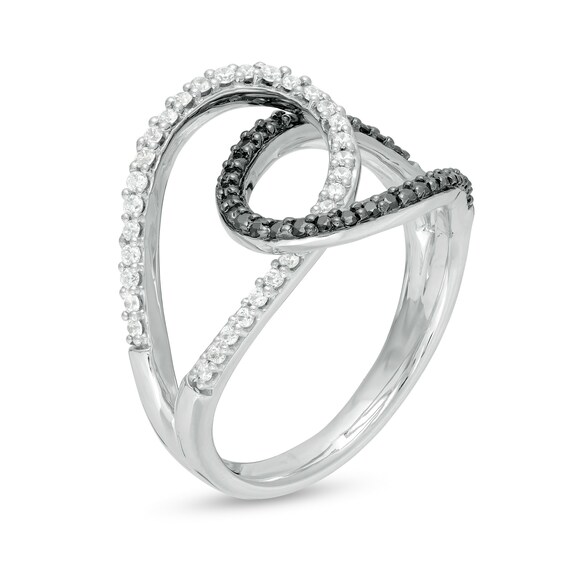 0.40 CT. T.W. Enhanced Black and White Diamond Interlocking Loops Ring in Sterling Silver