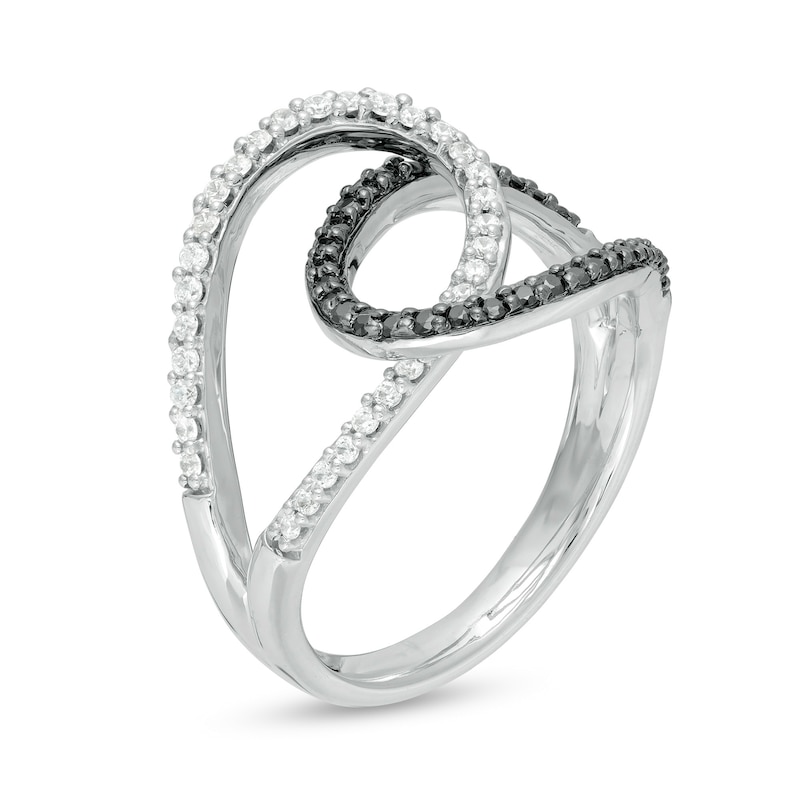 0.40 CT. T.W. Enhanced Black and White Diamond Interlocking Loops Ring in Sterling Silver|Peoples Jewellers