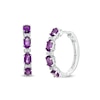 Thumbnail Image 0 of Oval Amethyst and Lab-Created White Sapphire Hoop Earrings in Sterling Silver