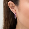 Thumbnail Image 1 of Oval Amethyst and Lab-Created White Sapphire Hoop Earrings in Sterling Silver