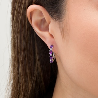 Oval Amethyst and Lab-Created White Sapphire Hoop Earrings in Sterling Silver