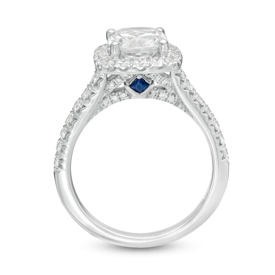 Vera Wang Love Collection 2.69 CT. T.W. Certified Cushion-Cut Diamond Frame Engagement Ring in 14K White Gold (I/SI2)